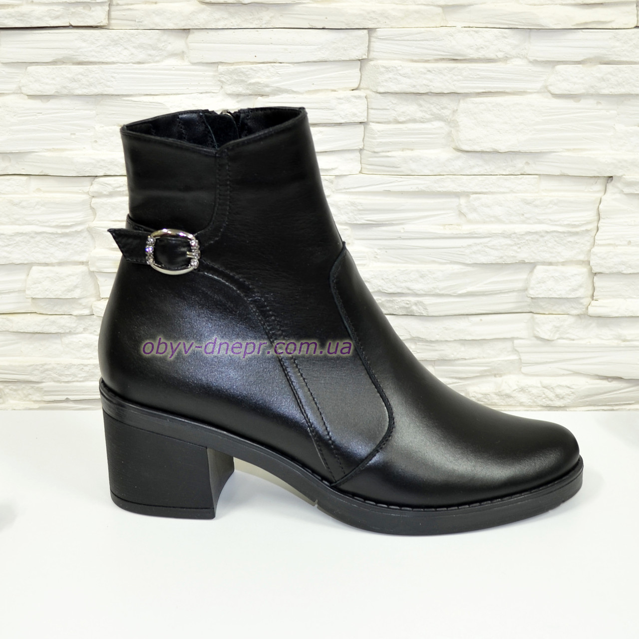 Черевики чорні жіночі шкіряні на стійкому каблуці, фото 1