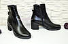 Черевики чорні жіночі шкіряні на стійкому каблуці, фото 2