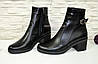 Черевики чорні жіночі шкіряні на стійкому каблуці, фото 4
