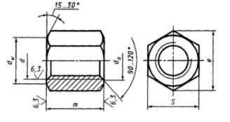 Схема габаритних розмірів високою гайки ГОСТ 15523-70