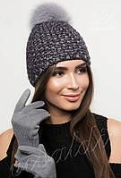 Комплект тёплый женская вязаная шапка и перчатки Глория Элит