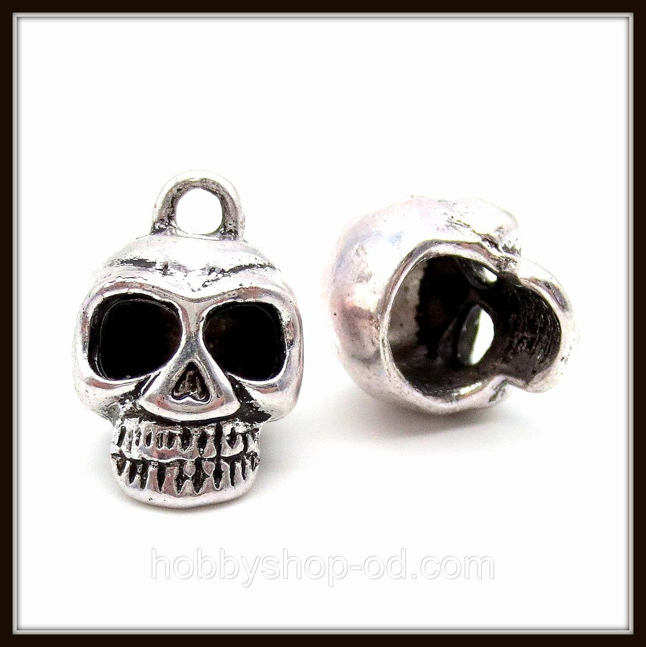 Метал. підвіска "череп" срібло (2,1х1,3 см) 2 шт. в уп., фото 1