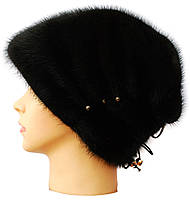Жіноча хутрова шапка з норки, Брітні (чорна), фото 2