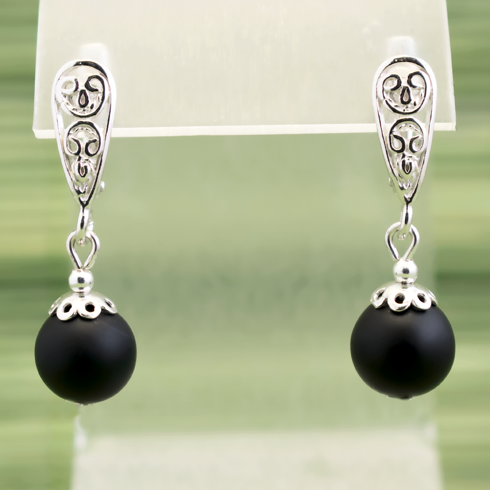 Б'яшні чорний нефрит, срібло, сережки, 296СРБ