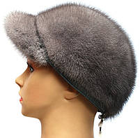 Жіноча хутряна норкова кепка, Жокейка класика (сіра), фото 3