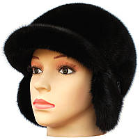 Жіноча хутряна кепка з норки, Жокейка коротке вухо (чорна), фото 2