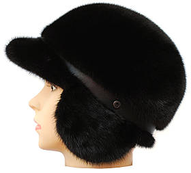 Жіноча хутрова кепка з норки, Жокейка короткий вухо (чорна)