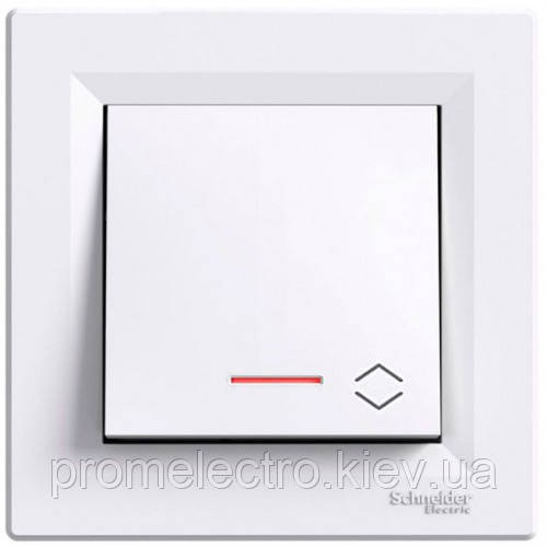 Перемикач Schneider-Electric Asfora 1-клавішний прохідний з підсвіткою білий EPH1500121