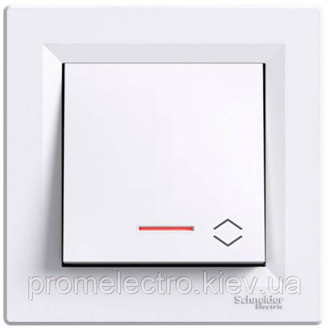 Перемикач Schneider-Electric Asfora 1-клавішний прохідний з підсвіткою білий EPH1500121, фото 1
