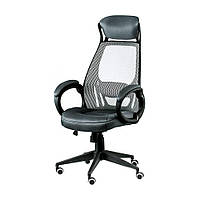 Кресло офисное для персонала с мягкими подлокотниками и сетчатой спинкой BRIZ (Бриз) grеy/black серая ткань