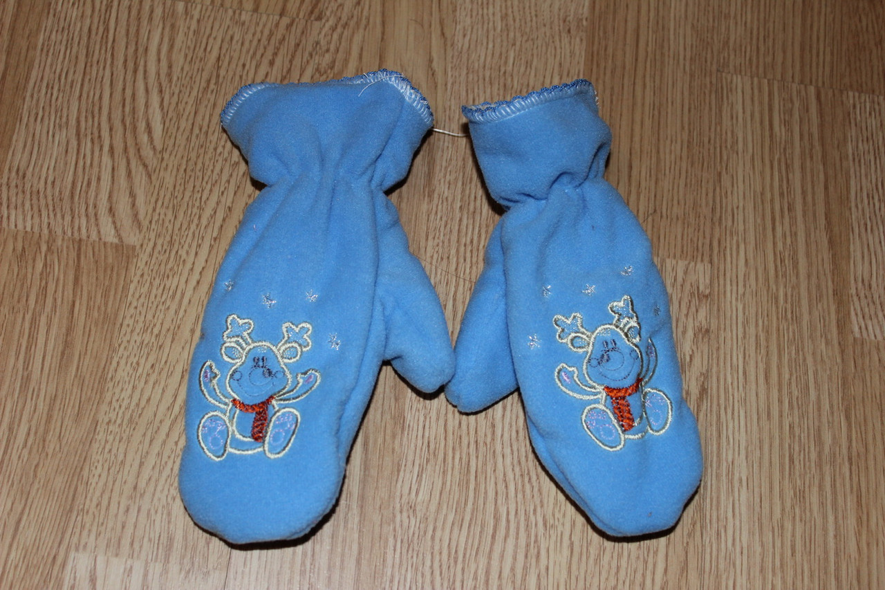 Дитячі блакитні рукавиці на махрі Сніговик Розмір 6-8 років