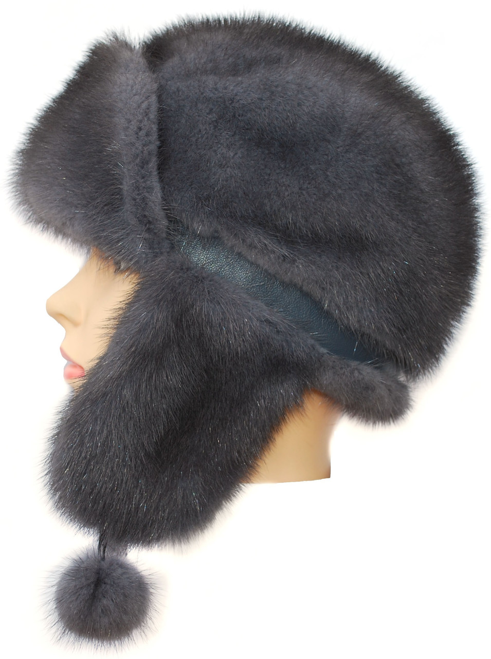 Женская меховая шапка ушанка из норки, Зимушка Лобик (ирис) - фото 2 - id-p45276641