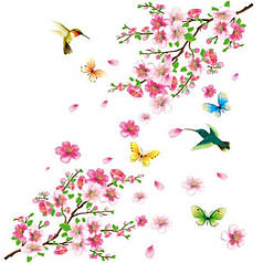 Вінілові наклейкина стіну Птахи з метеликами біля сакури  (лист 60 х 90 см) Б267