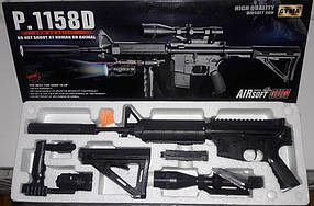 Іграшка Гвинтівка М16 з глушником оптичний приціл, лазер, ліхтарик 1158D