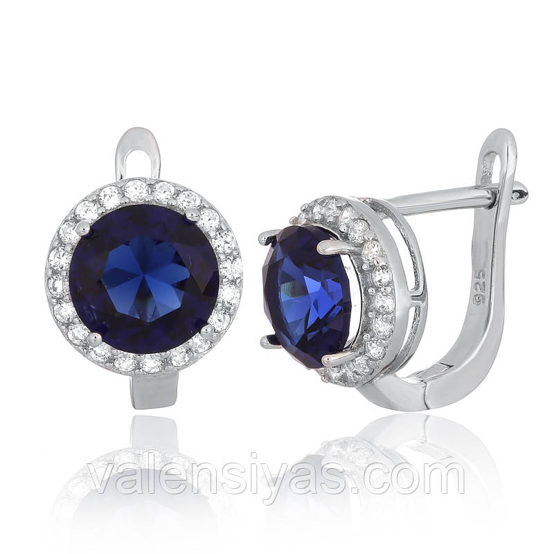 Срібні круглі сережки-комплект із синіми каменями СК2ФС/408