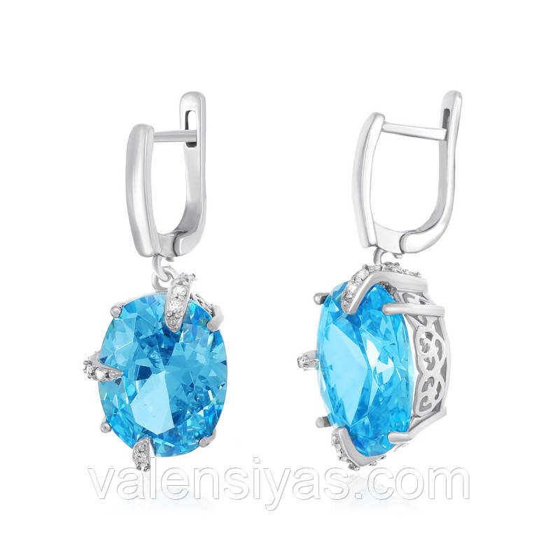 Срібні сережки з великим камінням СК2ФТ/394