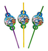 Коктейльні трубочки з гофрою (10 шт/уп.) Набір Різні кольори, Робокар Полі / Поллі / Robocar Poli