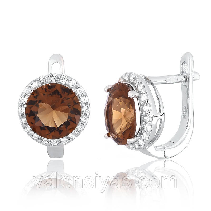 Срібні сережки з коричневими та білими каменями СК2ФРТ/437