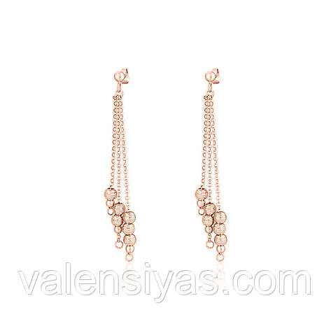 Срібні сережки-пусети з позолотою й підвісками 8841А, фото 1