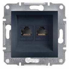 Розетка Schneider-Electric Asfora Plus комп'ютерна подвійна RJ45 кат.5е UTP антрацит EPH4400171, фото 1