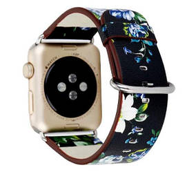 Шкіряний ремінець Primo Blue Flower для Apple Watch 38mm / 40mm / 41mm розмір S