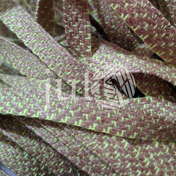 Декоративна стрічка (джутова), 10 мм, X-візерунок. Салатовий