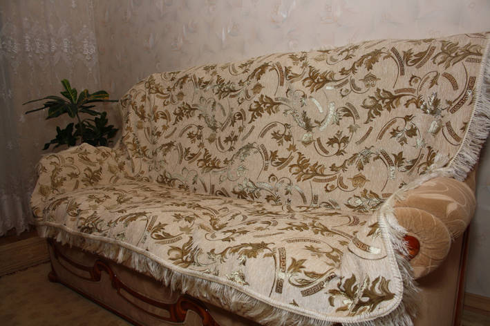Версаче (молочний) комплект гобеленових покривал (дивандеки) на диван і два крісла, фото 1