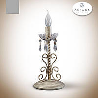 Настольная лампа металлическая кованная со свечей и хрустальными подвесками 20600 серии "Сильвия"