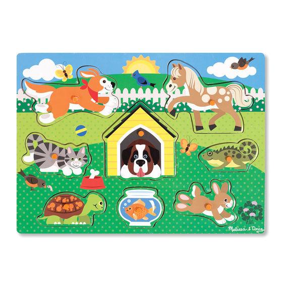 Дерев'яна рамка-вкладиш "Домашні тварини", 8 ел. / Pets Peg Puzzle - 8 Pieces ТМ Melіssa & Doug MD19053