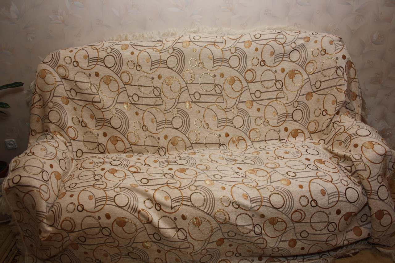 Двоспальний комплект гобеленових покривал на диван і крісла Кола беж