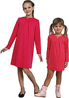 Плаття для дівчинки трикотажне з рукавом М-1107 зріст 98 104 110 116 122 128 134 і 140 червоне
