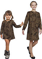 Плаття для дівчинки з тканини н/ш з рукавом М-1107 зріст 98 104 110 116 122 128 134 і 140 коричневе