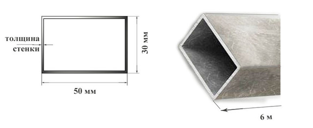 Труба профильная алюминиевая прямоугольного сечения 50х30 мм 6060 Т6