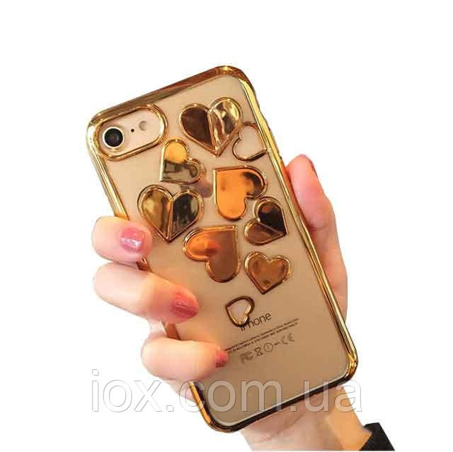 Об'ємний чохол з сердечками для Iphone 6/6s (золотистий)