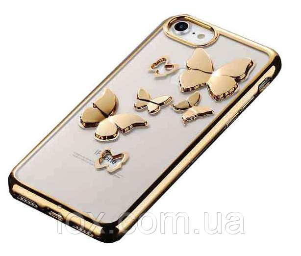 Золотистий чохол з рельєфним тисненням Метелики для iPhone 7 і iPhone 8 (4.7")