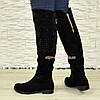 Ботфорти жіночі чорні замшеві на низькому ходу, фото 2