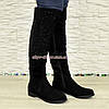 Ботфорти жіночі чорні замшеві на низькому ходу, фото 4
