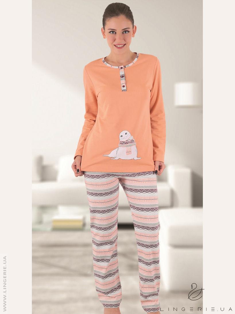 Легка жіноча байкова піжама із кофтою та довгими штанами Sabrina T-45103