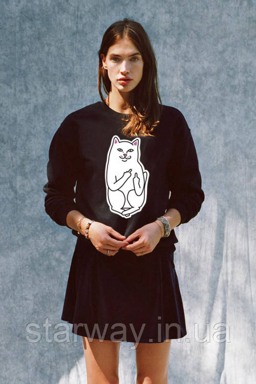 Чорний світшот з принтом ripndip cat logo