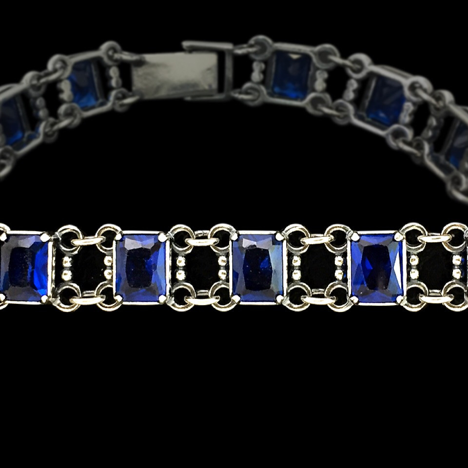 Срібний жіночий браслет, 195мм, з синіми фіанітами