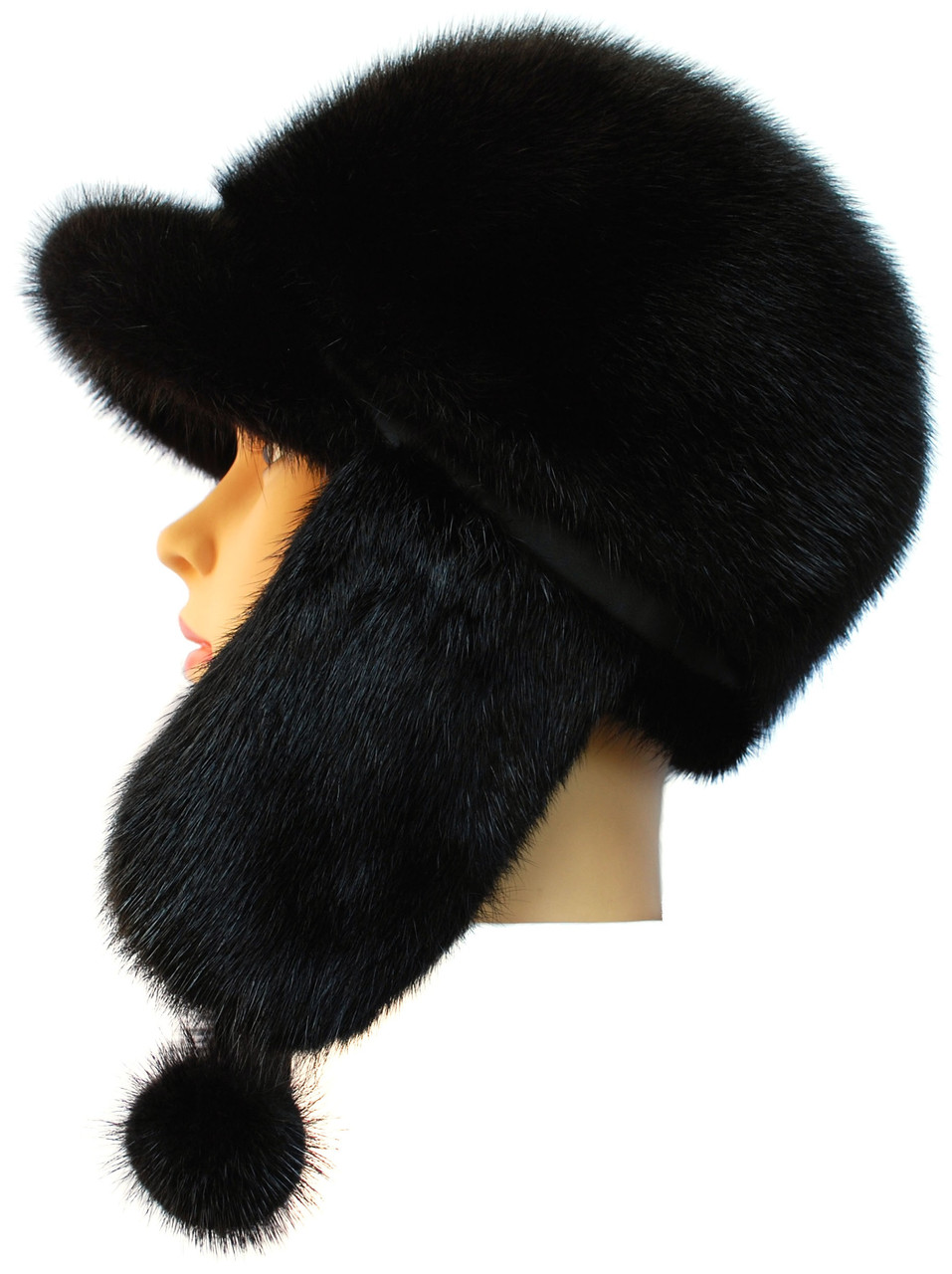 Женская меховая шапка ушанка из норки, Зимушка (чёрная) - фото 2 - id-p45407490