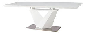 Стіл обідній Alaras III МДФ / Матова сталь, стільниця МДФ / Скло Білий лак 160-220х90 (Signal TM)