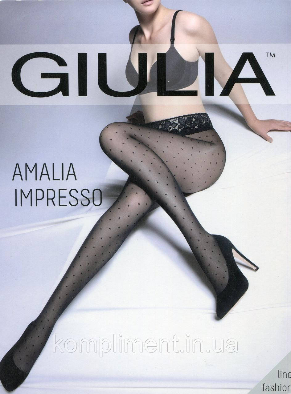 Класичні колготки в горошок із мереживним поям на силіконі AMALIA IMPRESSO 40 den