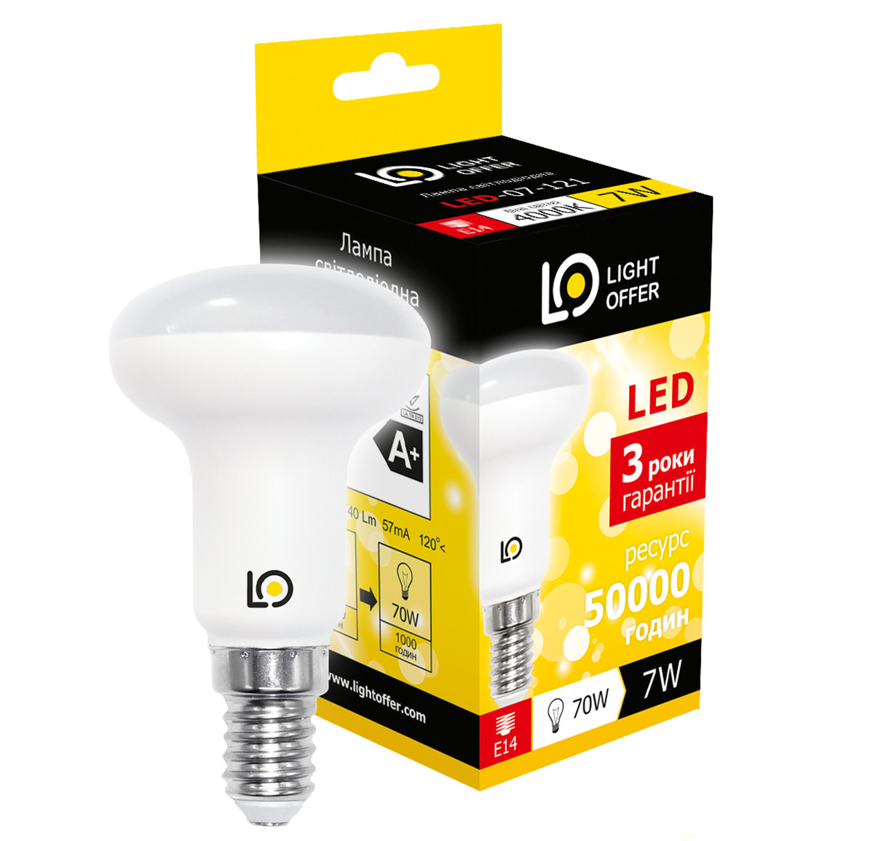 Світлодіодна лампа Light Offer LED R50 7 W E14 4000 K 740 Lm (LED — 07 — 121)
