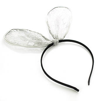 Обруч із гипюровим бантом сірий