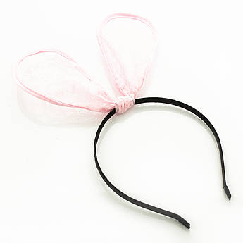 Обруч із гипюровим бантом рожевий