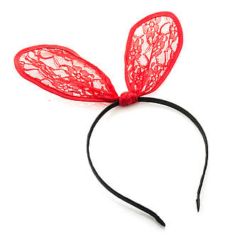 Обруч із гіпюровим бантом червоний