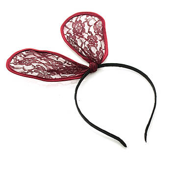 Обруч із гипюровим бантом бордовий