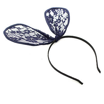 Обруч із гипюровим бантом синій