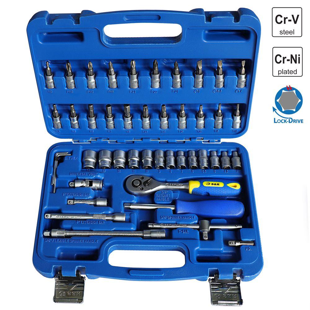 Набір торцевих головок S&R 46 предметів 1/4" сталь Cr-V (460322046)